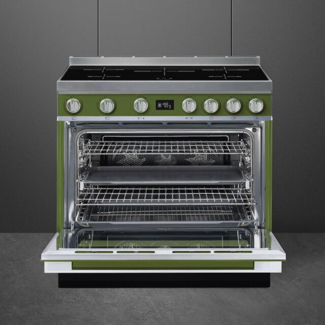 Smeg CPF9IPOG 90cm Portofino Electric Range Cooker, Olive Green