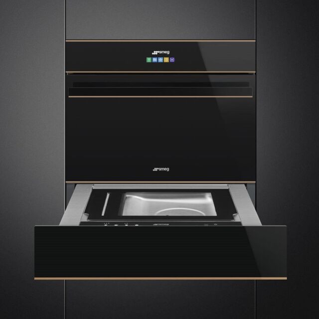 Smeg CPV615NR 15cm Height Dolce Stil Novo Vacuum Drawer, Black Glass