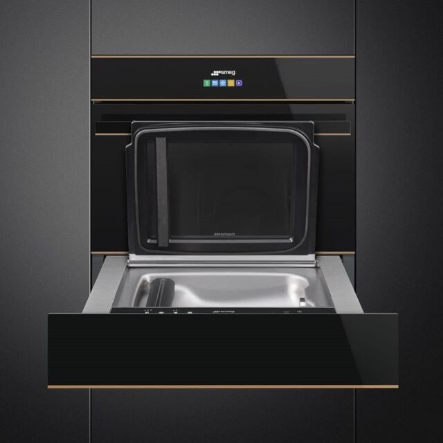 Smeg CPV615NR 15cm Height Dolce Stil Novo Vacuum Drawer, Black Glass