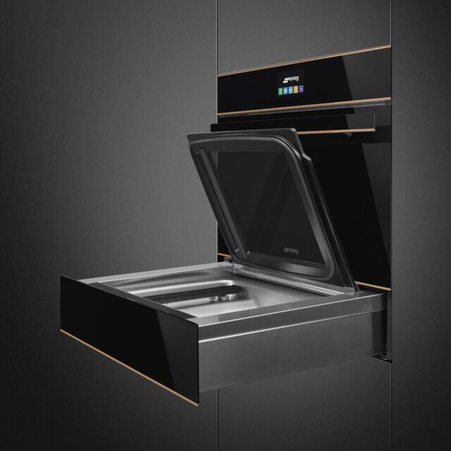 Smeg CPV615NR 15cm Height Dolce Stil Novo Vacuum Drawer, Black Glass