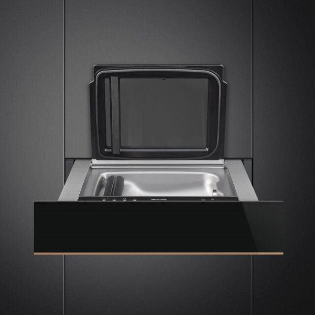 Smeg CPV615NR 15cm Height Dolce Stil Novo Vacuum Drawer, Black Glass
