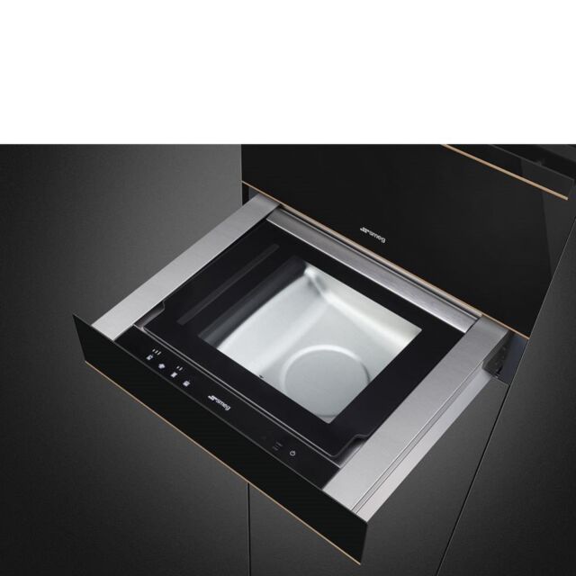 Smeg CPV615NR 15cm Height Dolce Stil Novo Vacuum Drawer, Black Glass