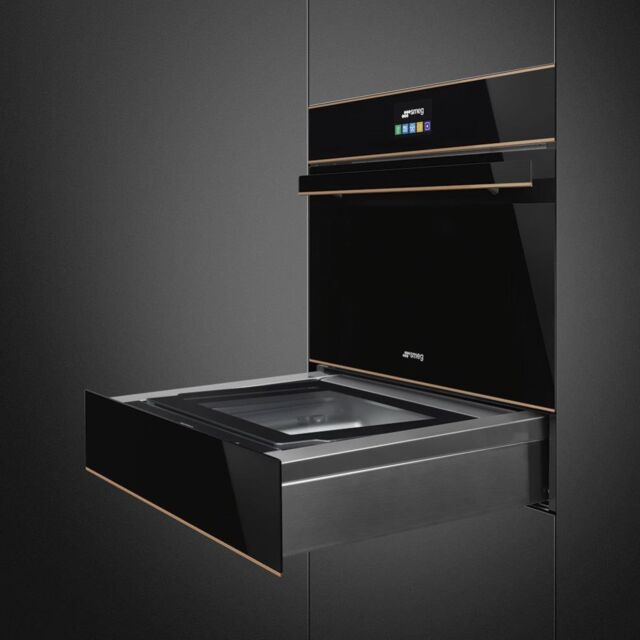 Smeg CPV615NR 15cm Height Dolce Stil Novo Vacuum Drawer, Black Glass