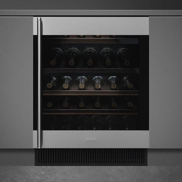 Smeg CVI338RX3 60cm Classic Undercounter Wine Cooler with Right Hand Hinge, Stainless Steel