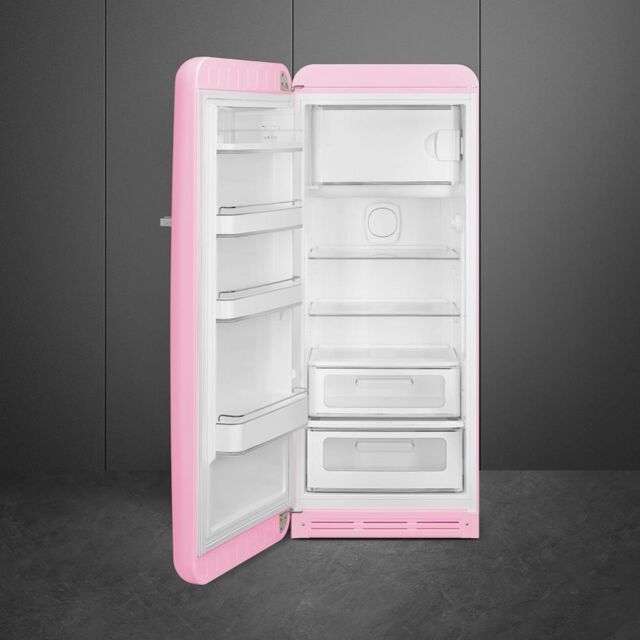Smeg FAB28LPK5 60cm 50s Style Left Hand Hinge Fridge with Icebox, Pink