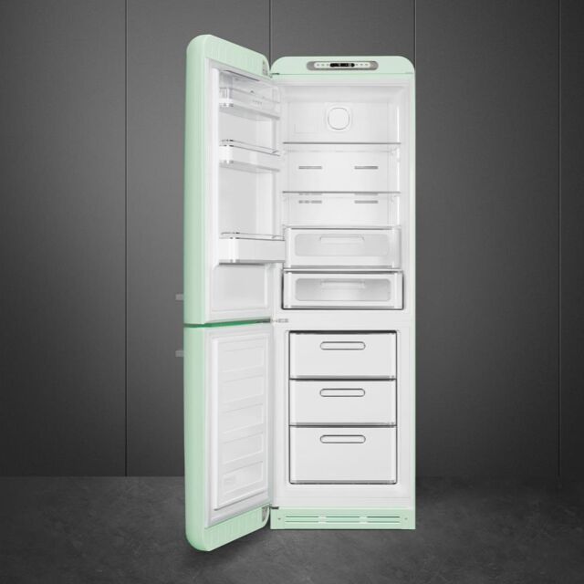 Smeg FAB32LPG5UK 60cm 50s Style Left Hand Hinge Fridge over Freezer, Pastel