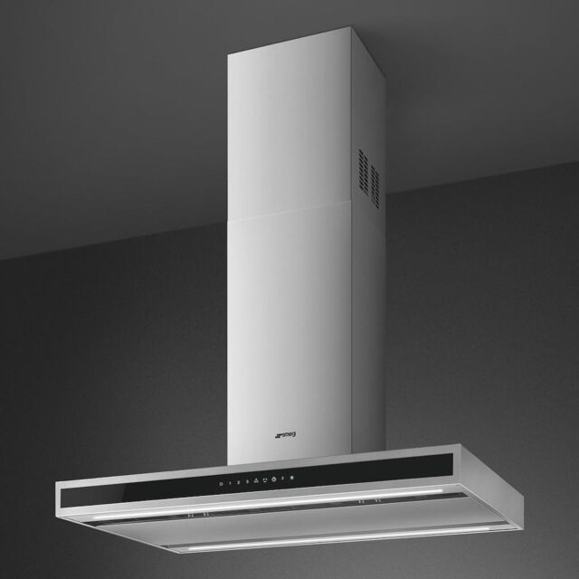 Smeg KLTI9L4X 90cm Island Hood in Stainless Steel and Black Glass with Auto Vent 2.0