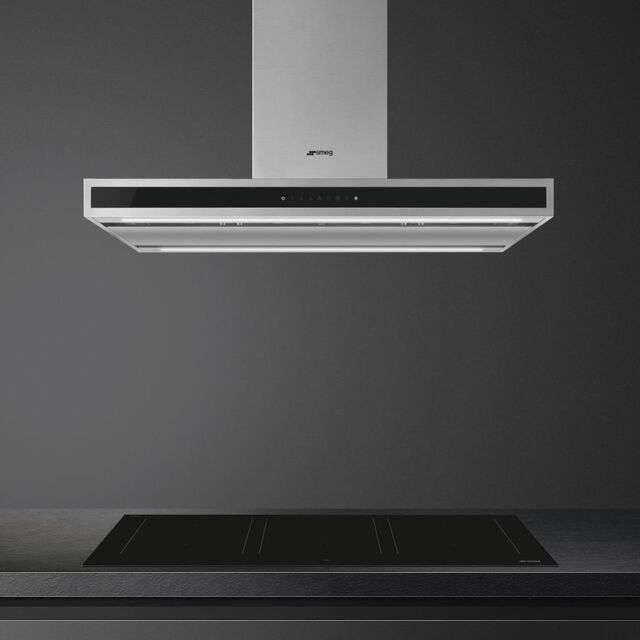Smeg KLTI9L4X 90cm Island Hood in Stainless Steel and Black Glass with Auto Vent 2.0