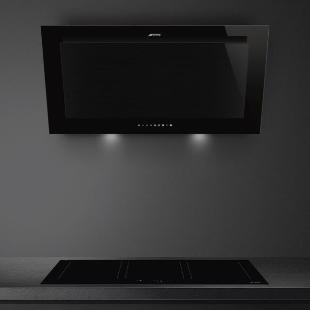Smeg KV194B3 90cm Linea Angled Chimney Auto Vent 2.0 Hood , Black