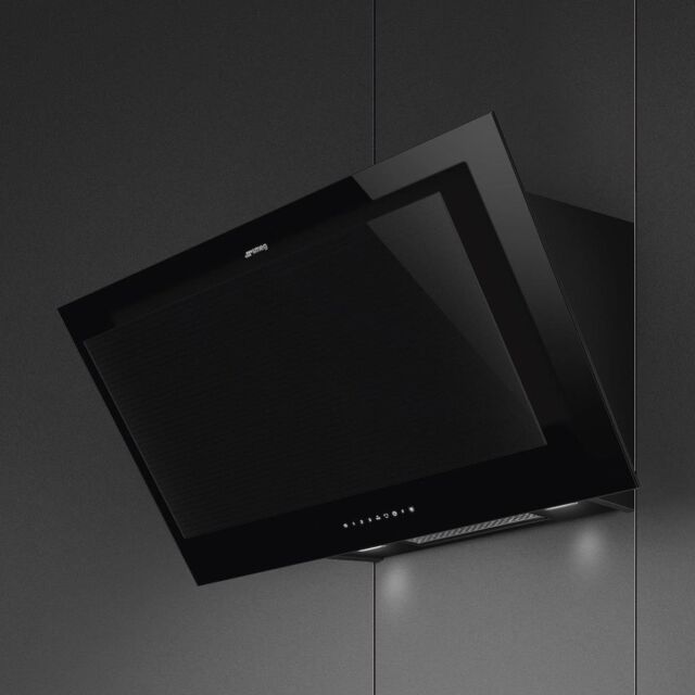 Smeg KV194B3 90cm Linea Angled Chimney Auto Vent 2.0 Hood , Black