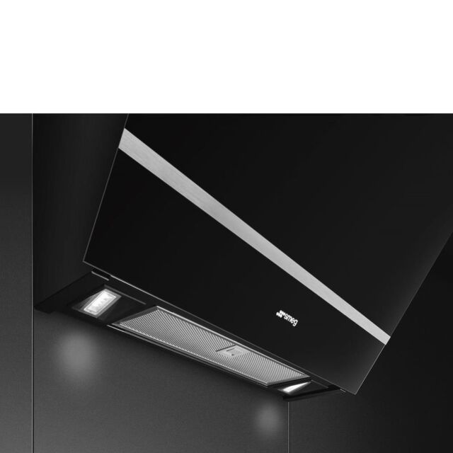 Smeg KV26N 60cm Angled Chimney Hood, Black Glass