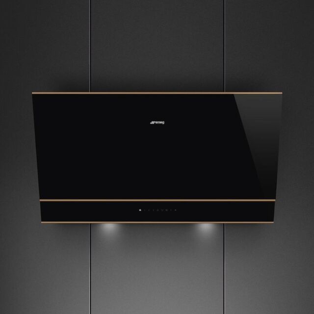 Smeg KV694R 90cm Dolce Stil Novo Angled Chimney Hood with Copper Trim Auto