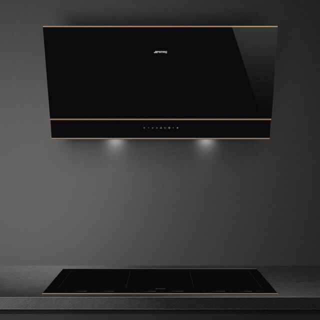 Smeg KV694R 90cm Dolce Stil Novo Angled Chimney Hood with Copper Trim Auto