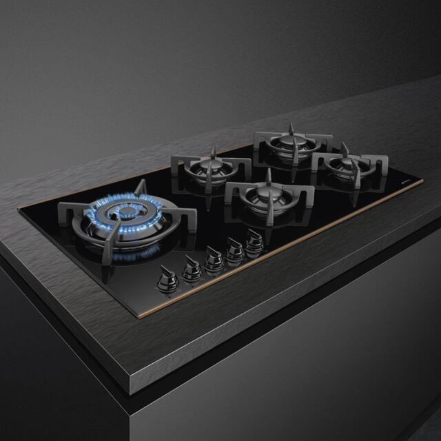 Smeg PV695LCNR 90cm Dolce Stil Novo Gas Hob, Black with Copper Trim