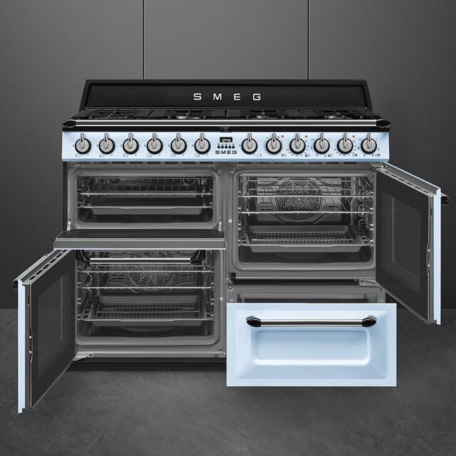 Smeg TR4110AZ 110cm Victoria Dual Fuel Range Cooker, Pastel Blue
