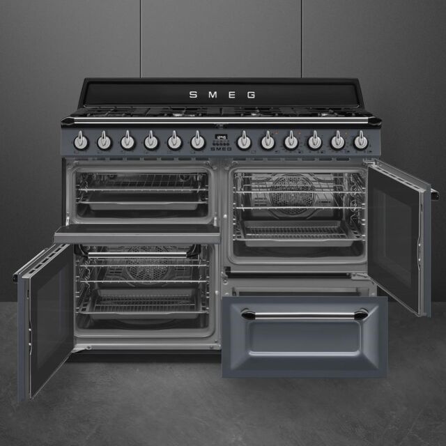 Smeg TR4110GR 110cm Victoria Dual Fuel Range Cooker, Slate Grey