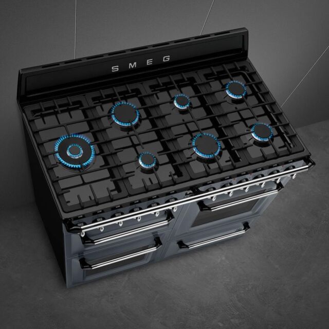 Smeg TR4110GR 110cm Victoria Dual Fuel Range Cooker, Slate Grey