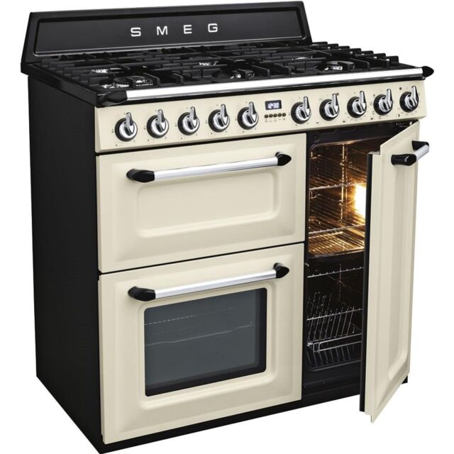 Smeg TR93P 90cm Victoria Dual Fuel Range Cooker, Cream