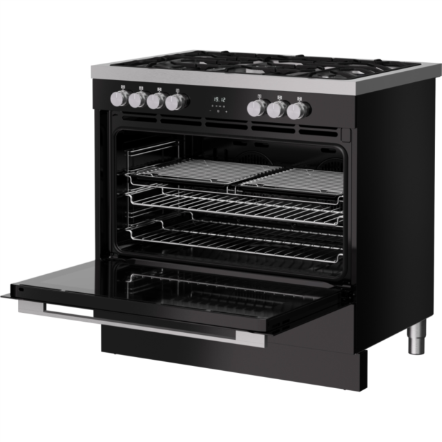 Belling RCA VISION SGL 90DF 90cm Dual Fuel Range Cooker - Black & Silver Steel