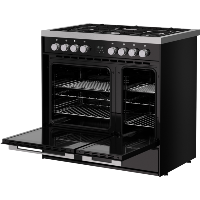 Belling RCA VISION TWIN 90DF 90cm Dual Fuel Range Cooker - Black & Silver Steel