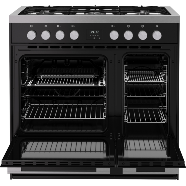 Belling RCA VISION TWIN 90DF 90cm Dual Fuel Range Cooker - Black & Silver Steel