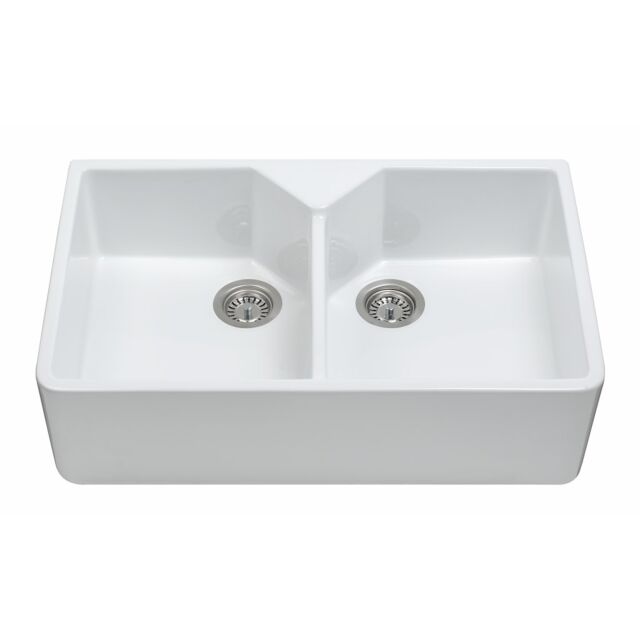 CDA KC12WH Ceramic Belfast Double Bowl Sink