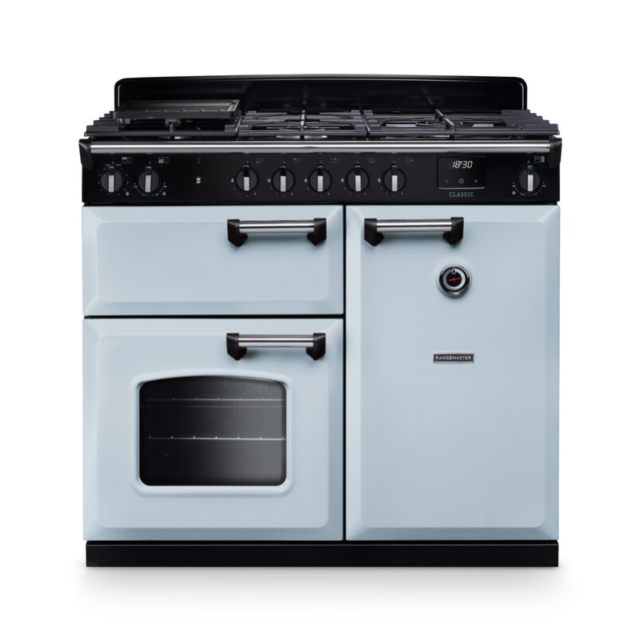 Rangemaster CL100DFPMSB/CM1 Classic 100 Dual Fuel Range Cooker - Misty Blue - A Rated