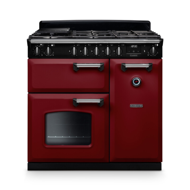 Rangemaster CL90DFPBOR/CM1 Classic 90 Dual Fuel Range Cooker - Bordeaux - A Rated