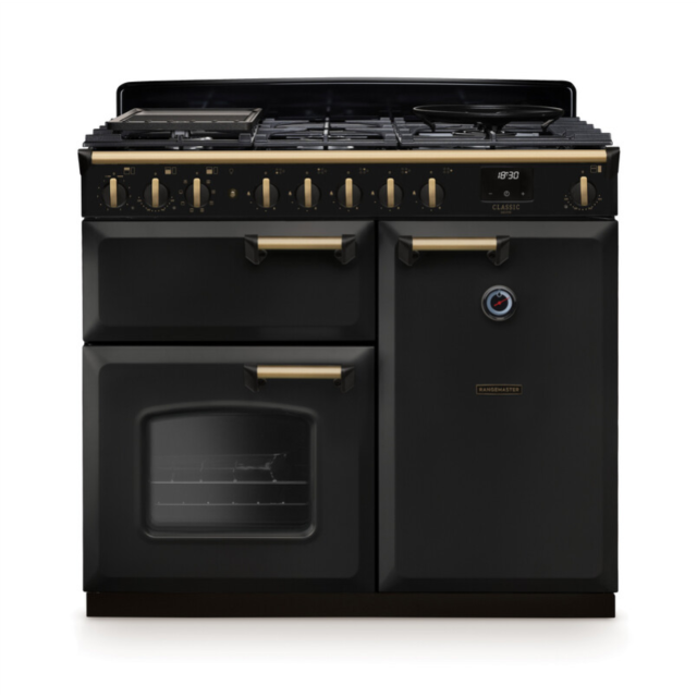 Rangemaster CLDL100DFPCBL/AB1 Classic Deluxe 100 Dual Fuel Range Cooker - Charcoal Black - A Rated