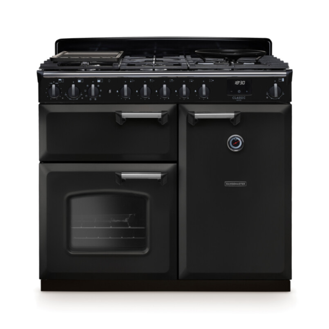 Rangemaster CLDL100DFPCBL/CM1 Classic Deluxe 100 Dual Fuel Range Cooker - Charcoal Black - A Rated