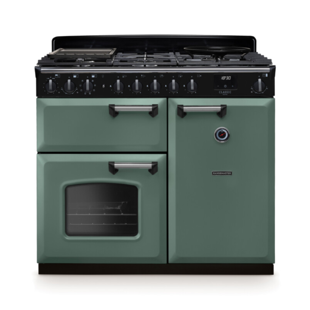 Rangemaster CLDL100DFPMGR/CM1 Classic Deluxe 100 Dual Fuel Range Cooker - Mineral Green - A Rated
