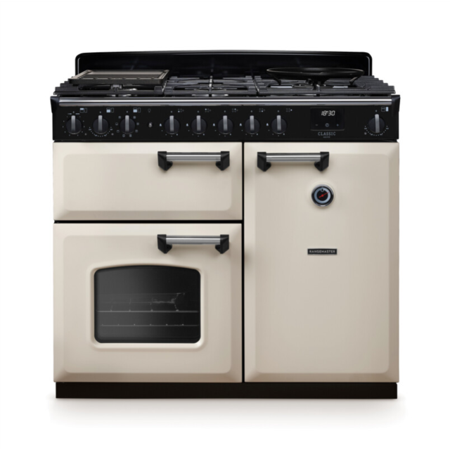 Rangemaster CLDL100DFPPCR/CM1 Classic Deluxe 100 Dual Fuel Range Cooker - Pale Cream - A Rated