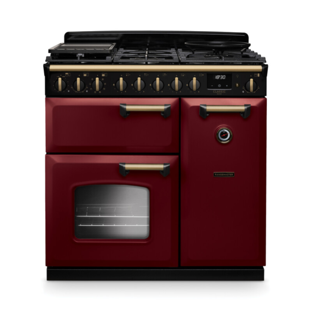 Rangemaster CLDL90DFPBOR/AB1 Classic Deluxe 90 Dual Fuel Range Cooker - Bordeaux - A Rated