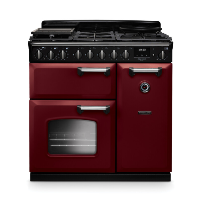 Rangemaster CLDL90DFPBOR/CM1 Classic Deluxe 90 Dual Fuel Range Cooker - Bordeaux - A Rated