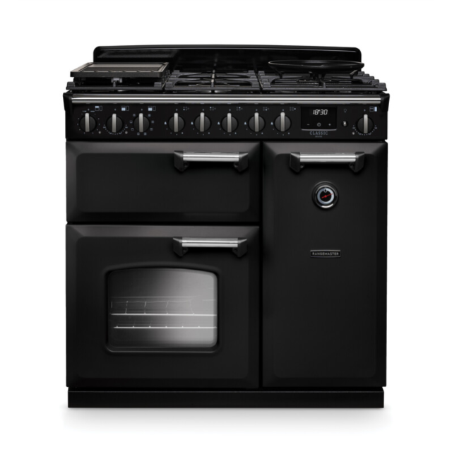 Rangemaster CLDL90DFPCBL/CM1 Classic Deluxe 90 Dual Fuel Range Cooker - Charcoal Black - A Rated