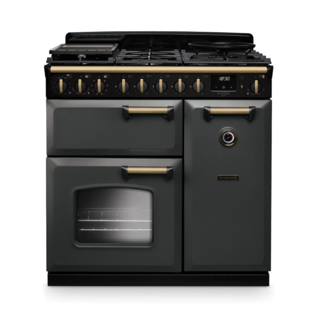 Rangemaster CLDL90DFPSLT/AB1 Classic Deluxe 90 Dual Fuel Range Cooker - Slate - A Rated