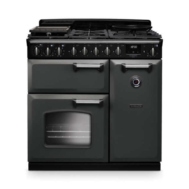 Rangemaster CLDL90DFPSLT/CM1 Classic Deluxe 90 Dual Fuel Range Cooker - Slate - A Rated