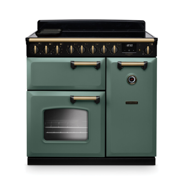 Rangemaster CLDL90EIPMGR/AB1 Classic Deluxe 90 Induction Range Cooker - Mineral Green - A Rated