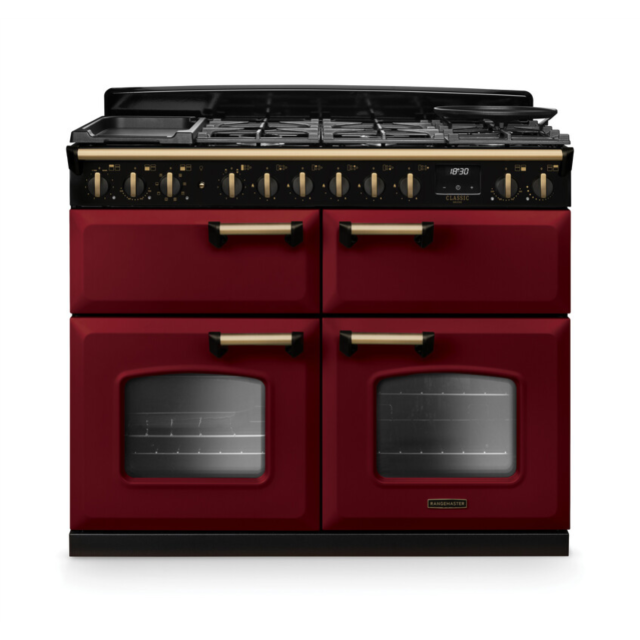 Rangemaster CLDLB110DFPBOR/AB1 Classic Deluxe 110 Dual Fuel Range Cooker - Bordeaux - A Rated