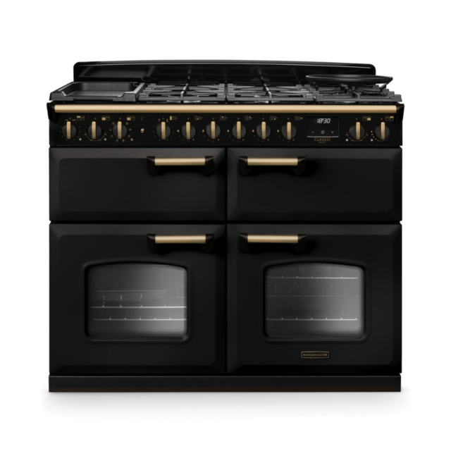 Rangemaster CLDLB110DFPCBL/AB1 Classic Deluxe 110 Dual Fuel Range Cooker - Charcoal Black - A Rated
