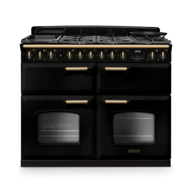 Rangemaster CLDLB110DFPGBL/AB1 Classic Deluxe 110 Dual Fuel Range Cooker - Gloss Black - A Rated