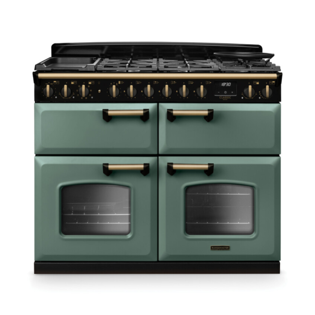 Rangemaster CLDLB110DFPMGR/AB1 Classic Deluxe 110 Dual Fuel Range Cooker - Mineral Green - A Rated