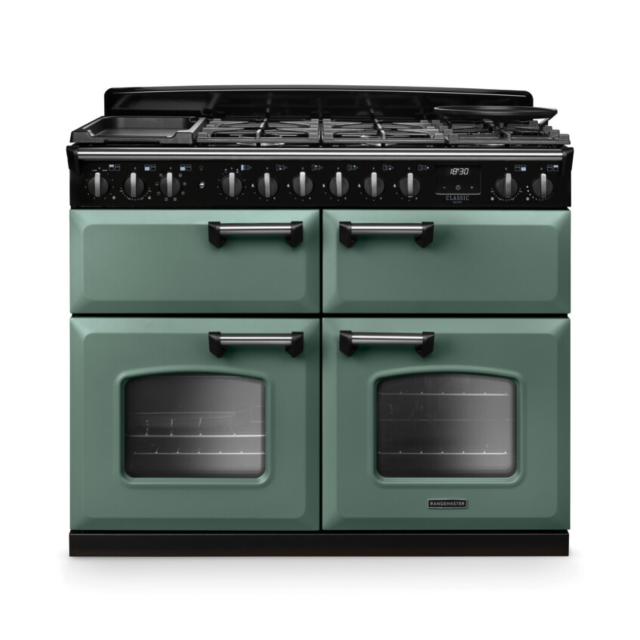 Rangemaster CLDLB110DFPMGR/CM1 Classic Deluxe 110 Dual Fuel Range Cooker - Mineral Green - A Rated