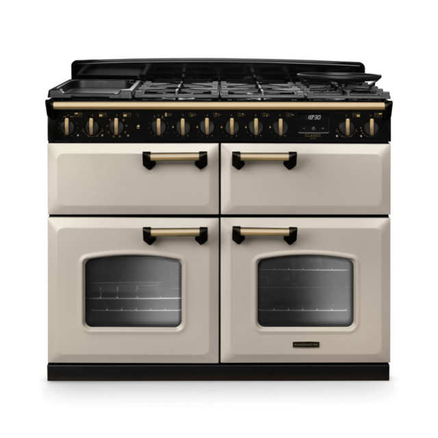 Rangemaster CLDLB110DFPPCR/AB1 Classic Deluxe 110 Dual Fuel Range Cooker - Pale Cream - A Rated