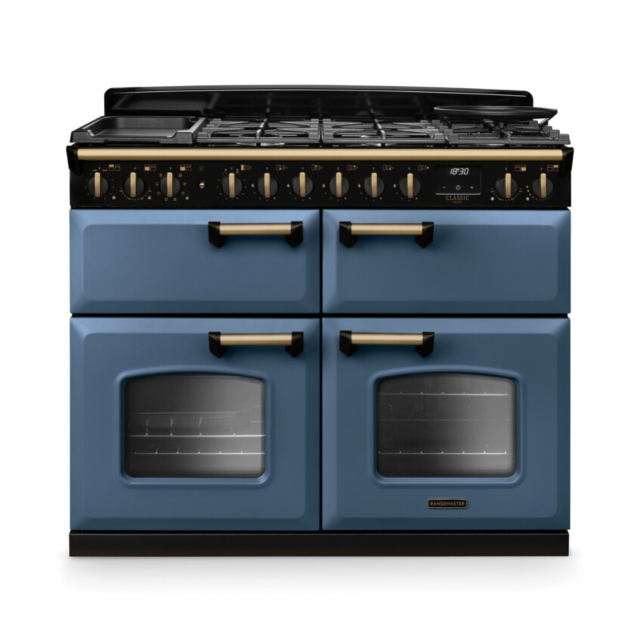 Rangemaster CLDLB110DFPSTB/AB1 Classic Deluxe 110 Dual Fuel Range Cooker - Stone Blue - A Rated