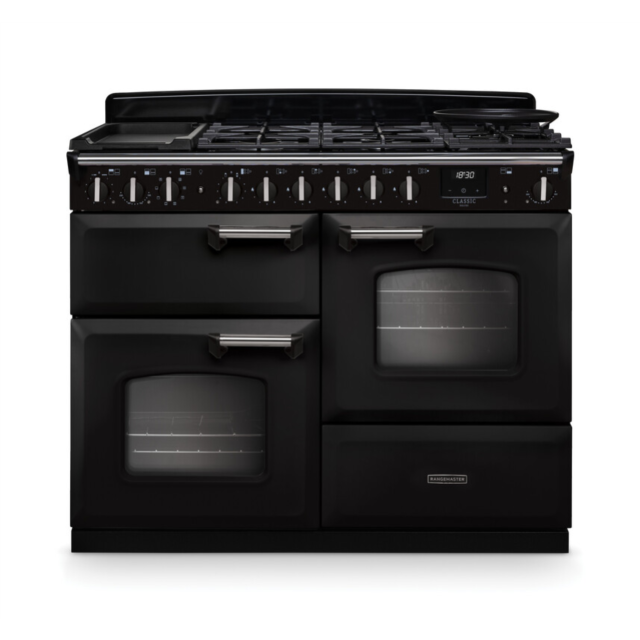 Rangemaster CLDLO110DFPCBL/CM1 Classic Deluxe 110 Dual Fuel Range Cooker - Charcoal Black - A Rated