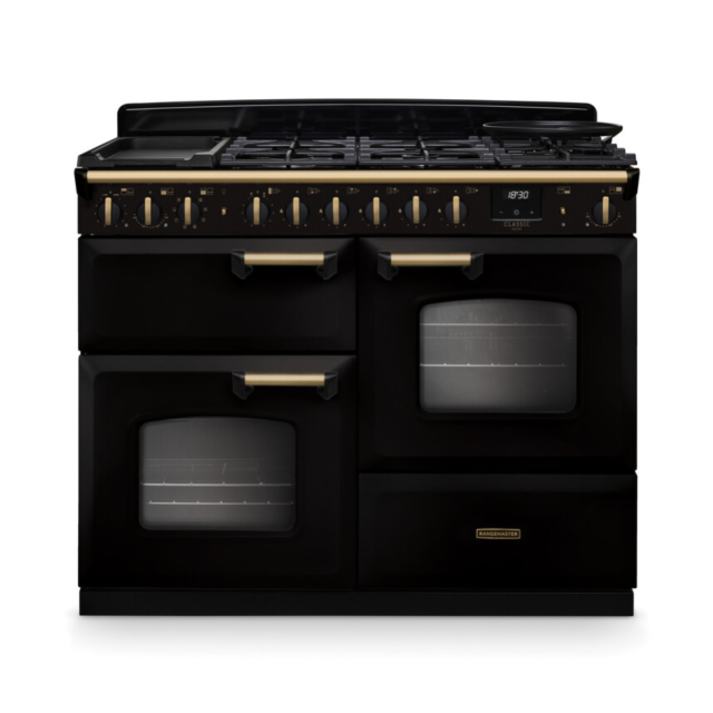 Rangemaster CLDLO110DFPGBL/AB1 Classic Deluxe 110 Dual Fuel Range Cooker - Gloss Black - A Rated
