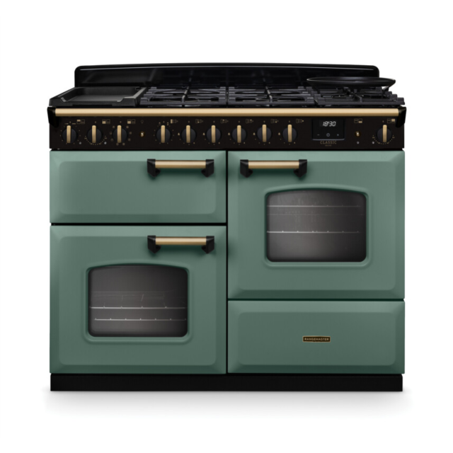 Rangemaster CLDLO110DFPMGR/AB1 Classic Deluxe 110 Dual Fuel Range Cooker - Mineral Green - A Rated