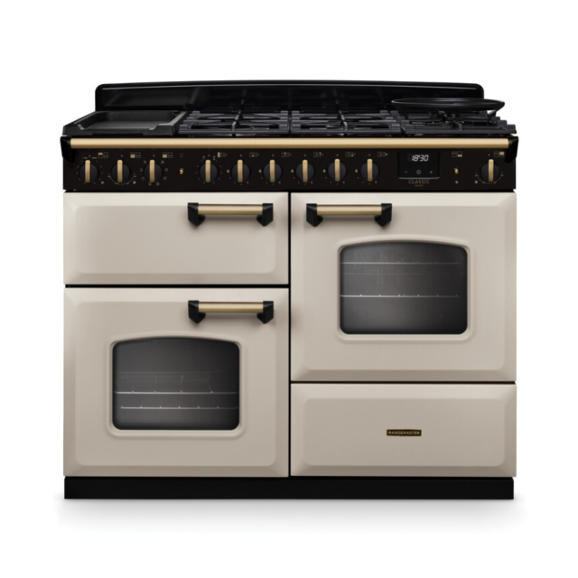 Rangemaster CLDLO110DFPPCR/AB1 Classic Deluxe 110 Dual Fuel Range Cooker - Pale Cream - A Rated
