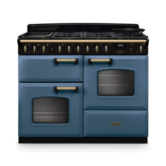 Rangemaster CLDLO110DFPSTB/AB1 Classic Deluxe 110 Dual Fuel Range Cooker - Stone Blue - A Rated